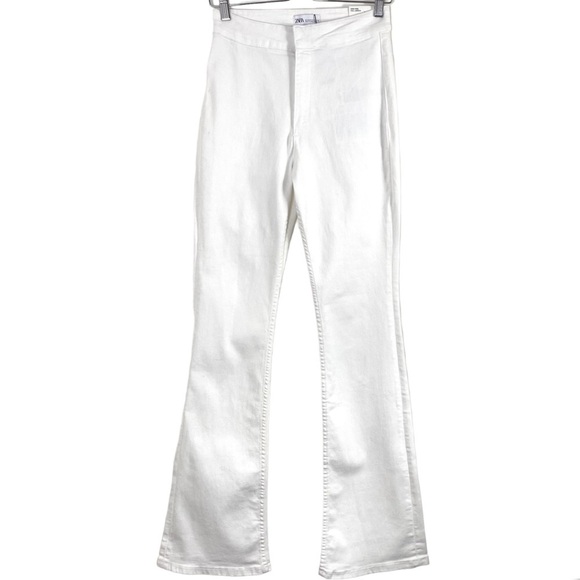 ZARA High Rise Full Length Skinny Flare Jeans in White Size 8 New with Tags - Picture 2 of 10